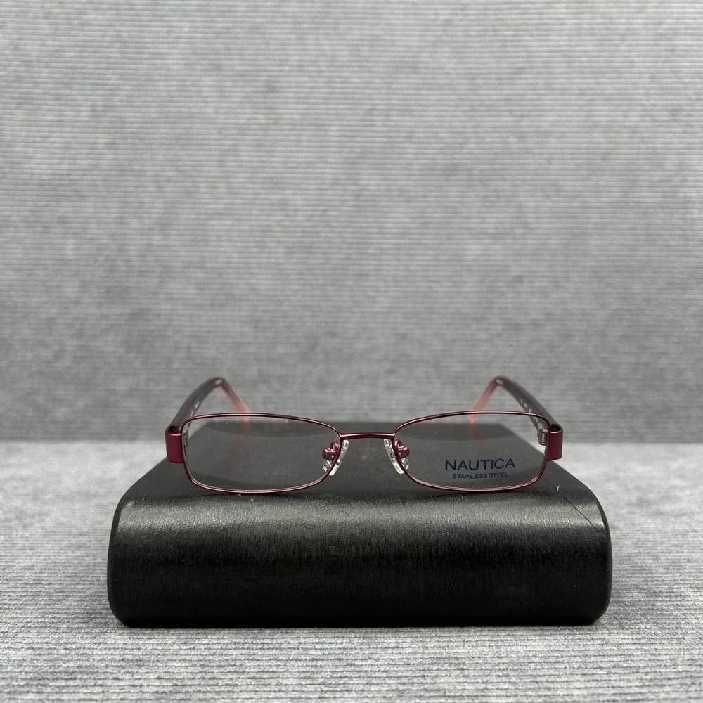 Nautica N7217 655 Burgundy Stainless Steel Rectangular Y2k Eyeglass Frames